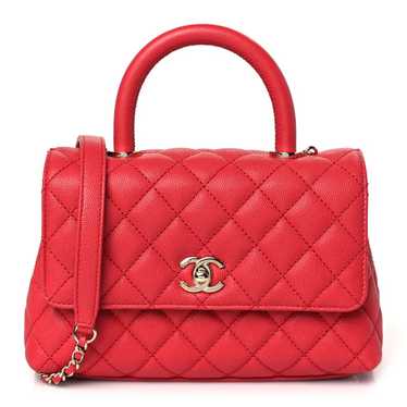 CHANEL Caviar Quilted Mini Coco Handle Flap Red