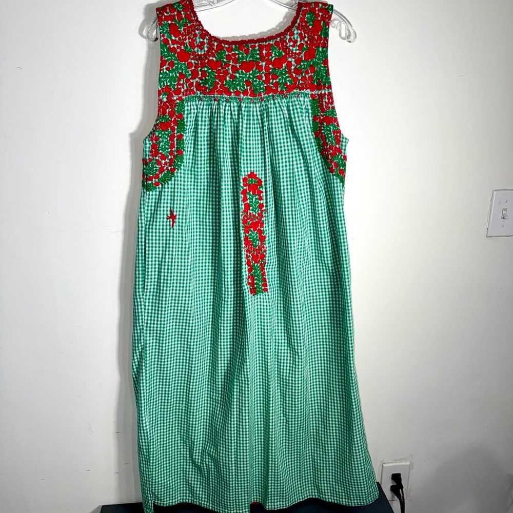 Mi Golondrina Rojo y Verde Gingham Midi Dress - image 4