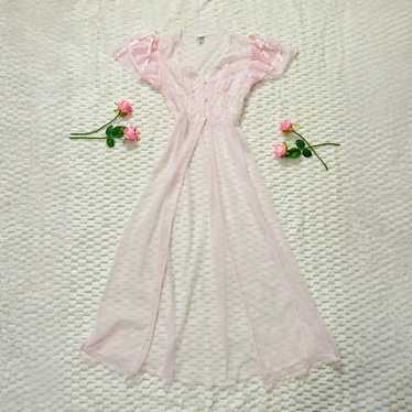 Vintage RARE Pink Lace Satin Bows Peignoir