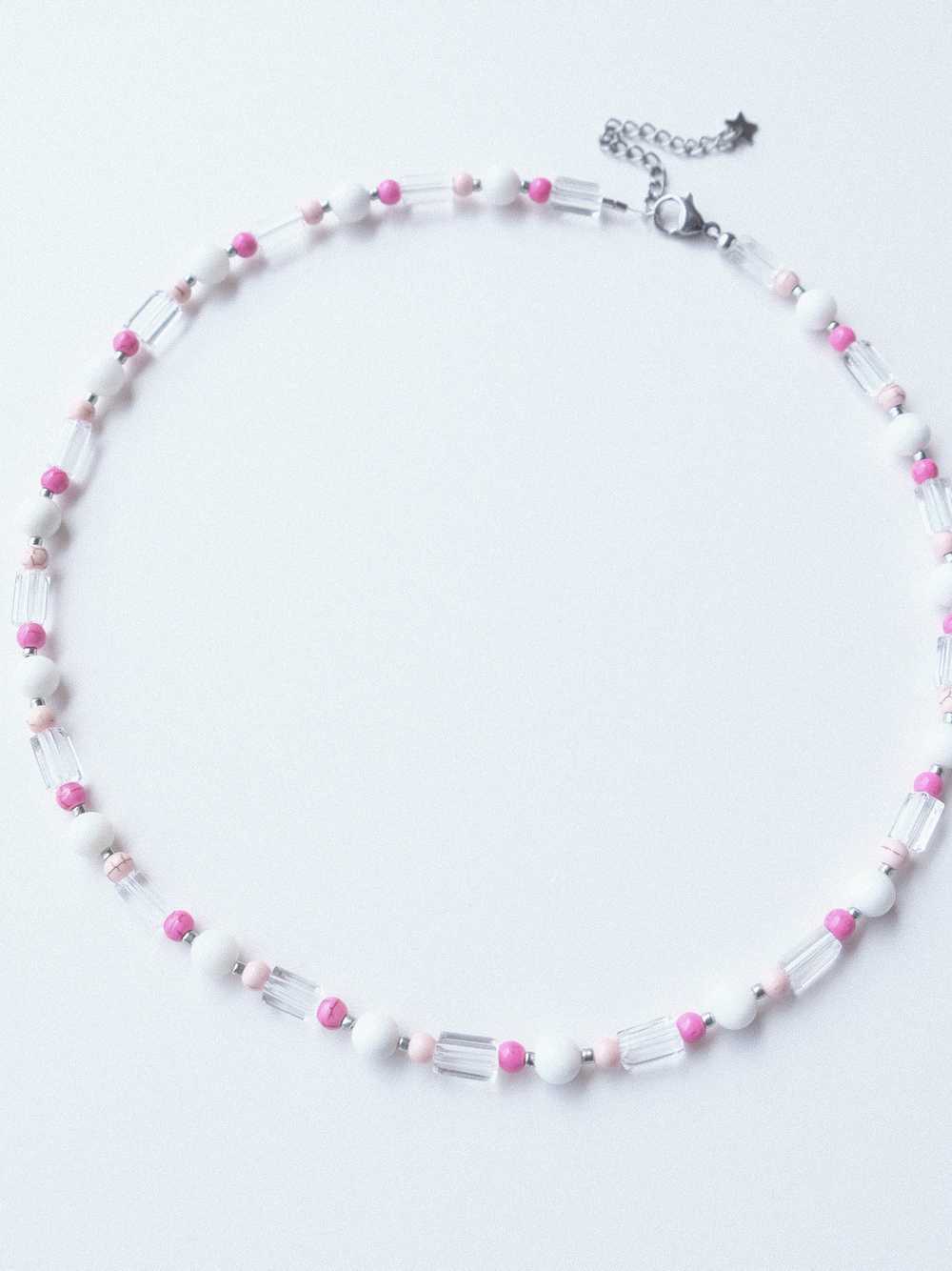 Barbie Pink Style Handmade Beaded Necklace 16.1in - image 6