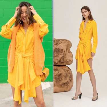 Acler | Bollard Yellow Tie-Front Silk-Blend Mini … - image 1