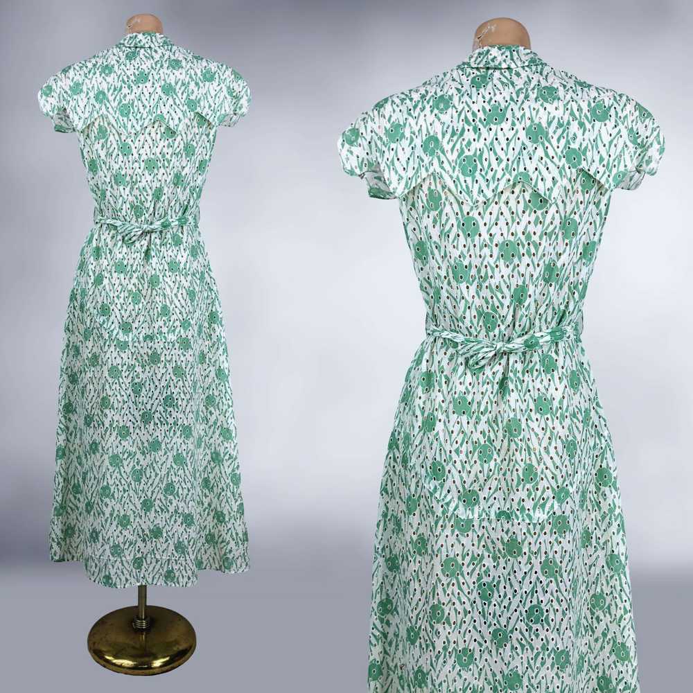 20s 30s Vintage Novelty Print Eyelet Lace Dress w… - image 9