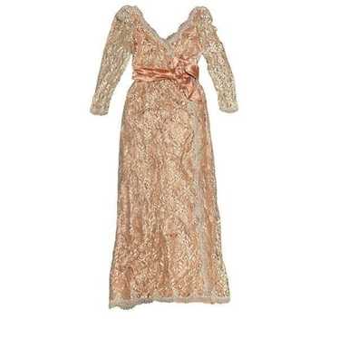 Vintage 1950’s Peachy gold lace cross chest gown s
