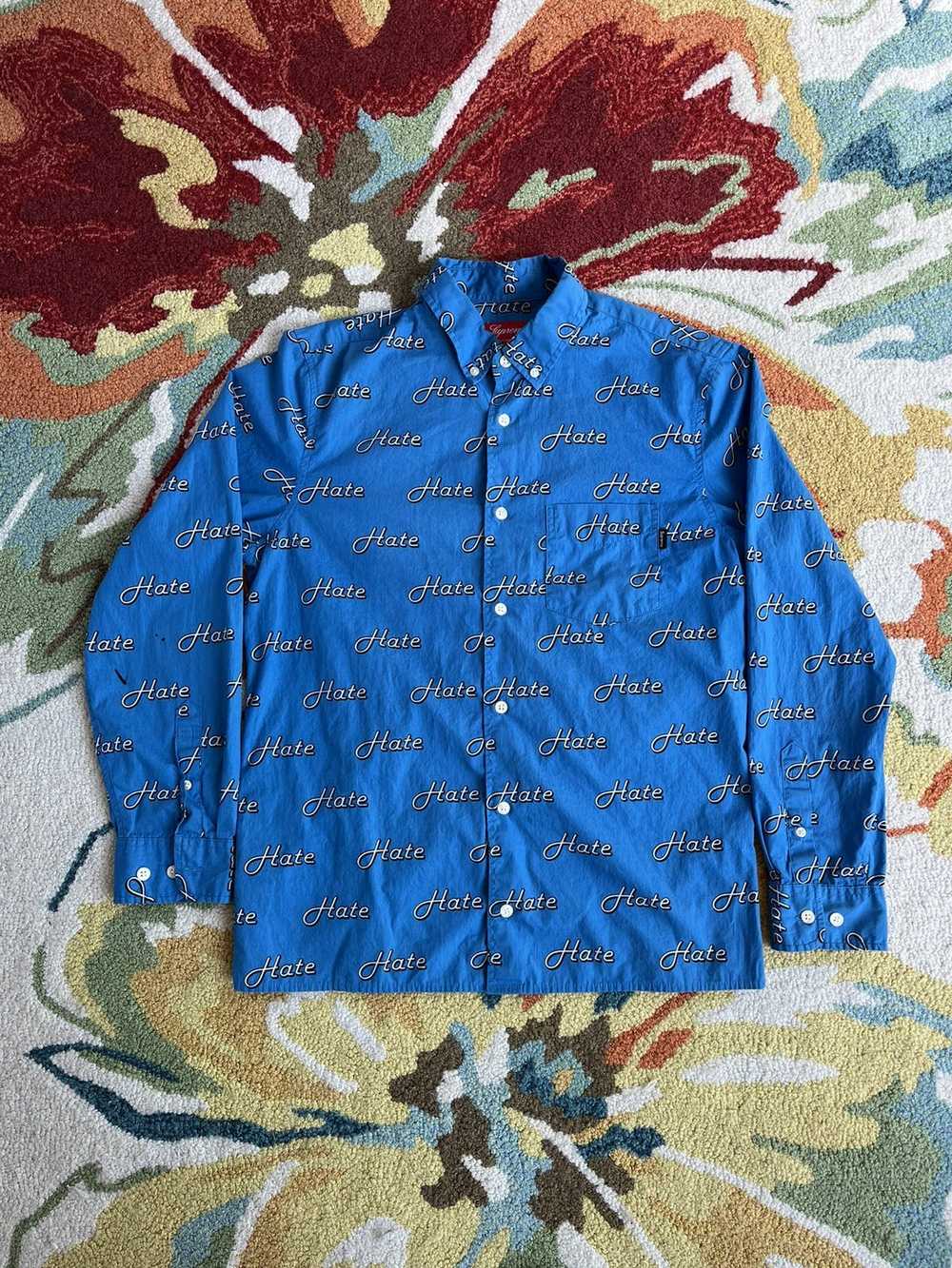 Supreme Hate Button Up L/S Shirt FW13 Blue - image 1