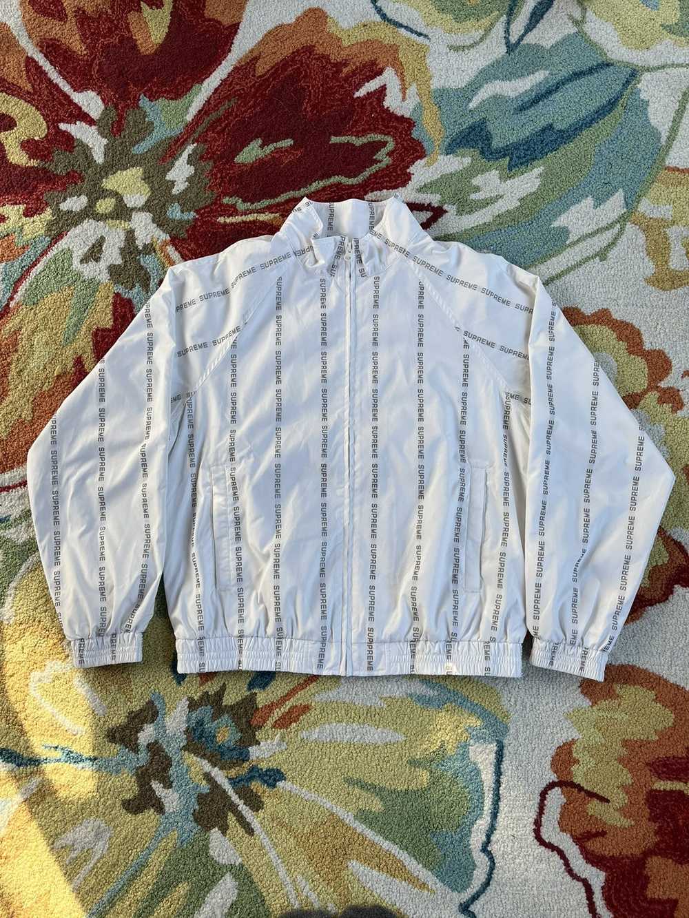 Supreme Reflective Text Track Jacket FW18 White - image 1