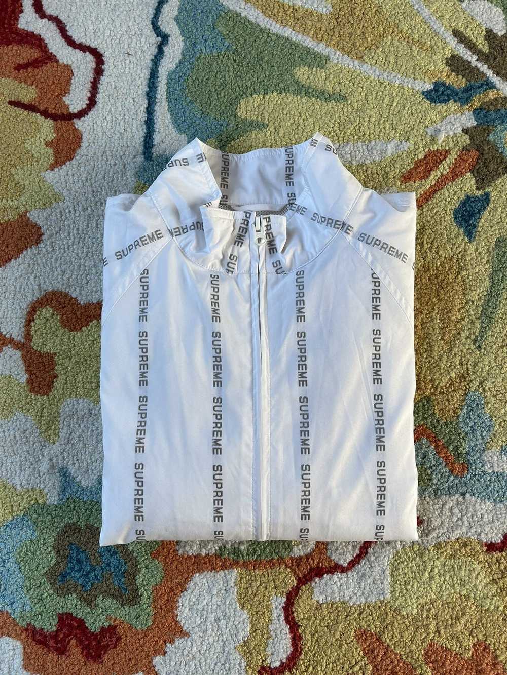 Supreme Reflective Text Track Jacket FW18 White - image 7