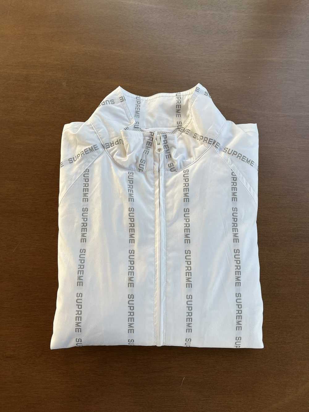 Supreme Reflective Text Track Jacket FW18 White - image 8