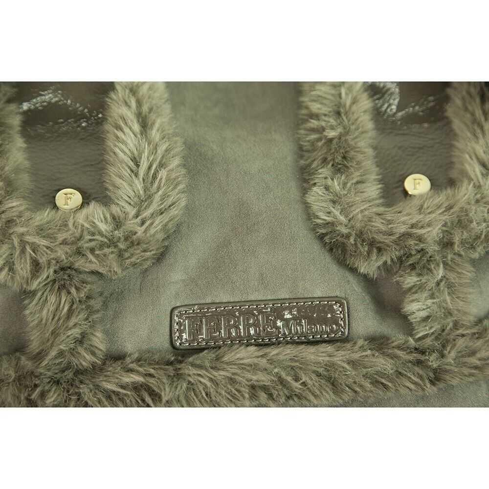 Ferre Milano Gray Faux Shearling Fur & Patent Lea… - image 7