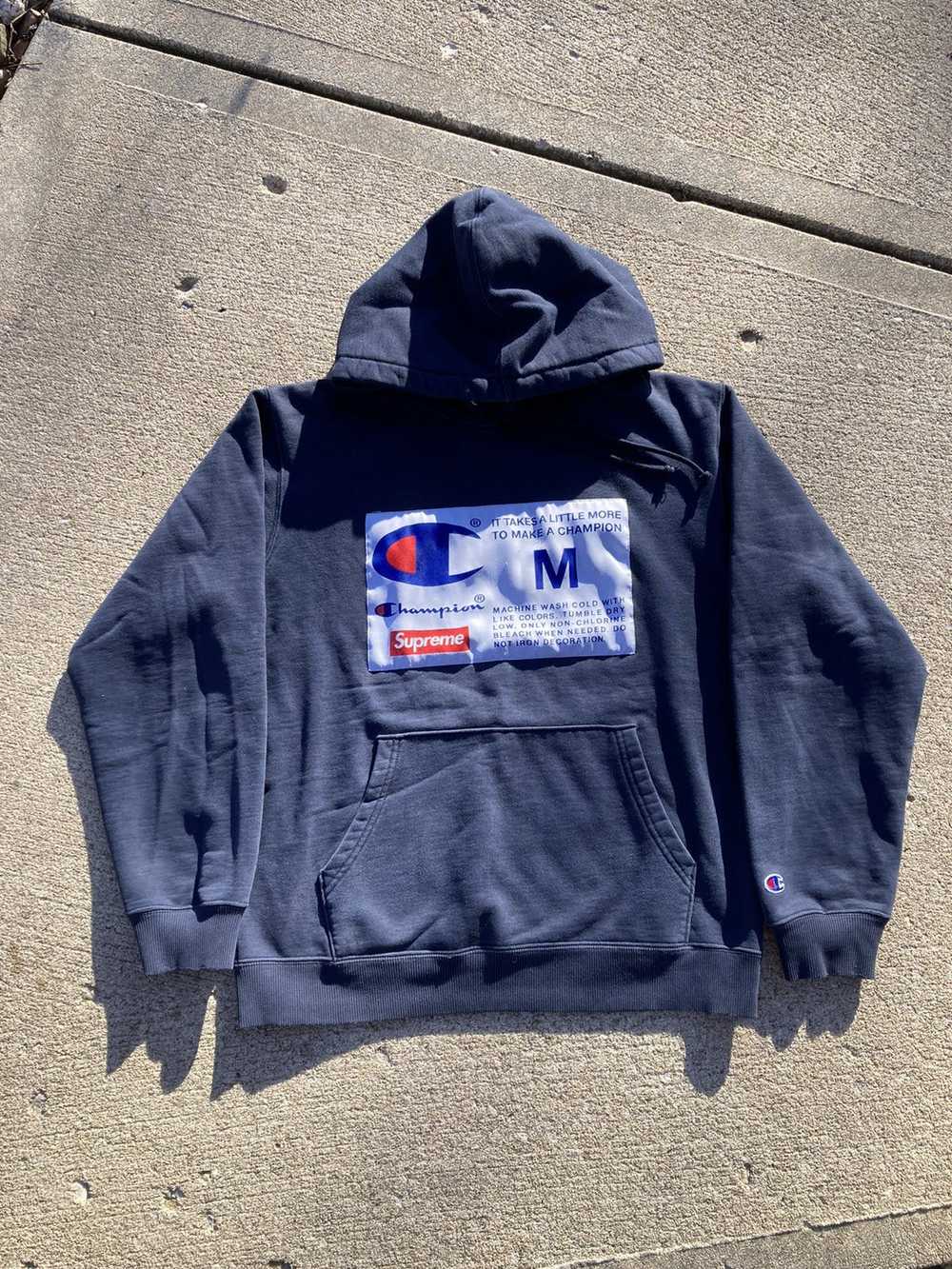 Supreme Champion Label Hoodie FW18 Navy - image 1