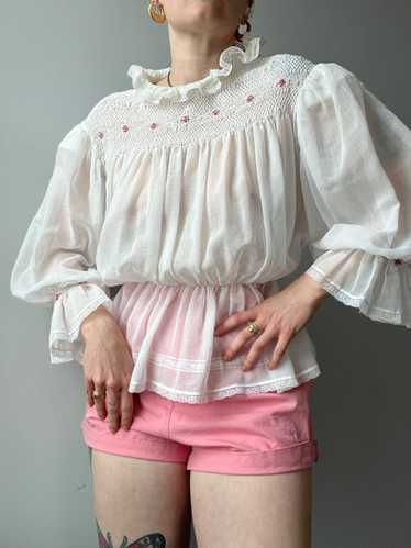 1970s Sheer Floral Ruffle Top
