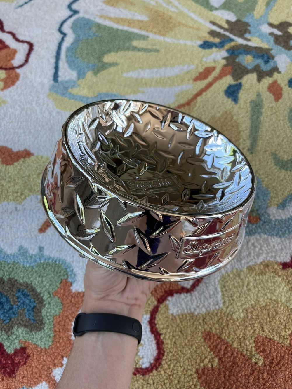 Supreme Diamond Plate Dog Bowl SS23 Silver - image 3