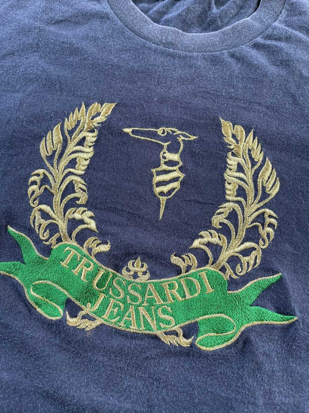 💥Vintage Trussardi Jeans Embroidery Big Logo Tee - image 5