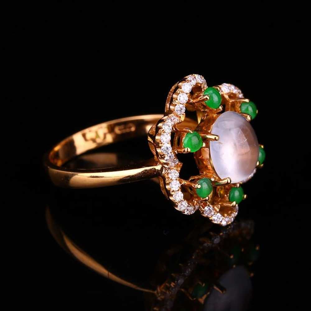 High Quality 18K Gold Inlay Cabochon Icy Jadeite … - image 1