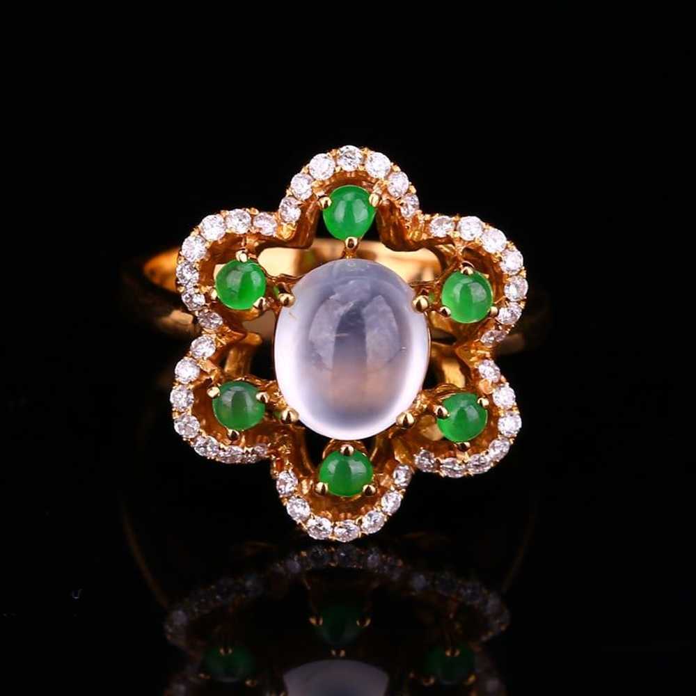 High Quality 18K Gold Inlay Cabochon Icy Jadeite … - image 3