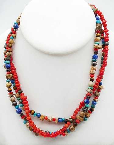 Carolyn Pollack Coral and Stone Bead Necklace