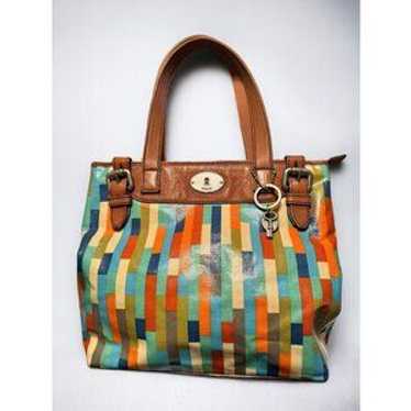 Fossil Multi-Color Stripe Coated Canvas & Leather… - image 1