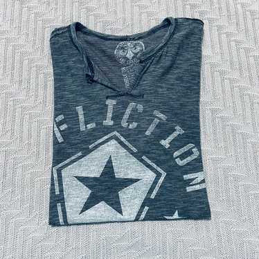 Affliction gray striped vneck graphic t-shirt