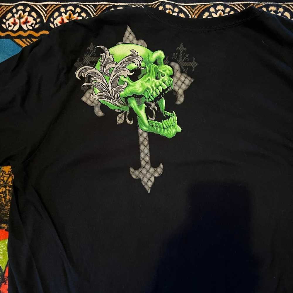 Crazy Y2k MMA Elite Black and Green Skulls Tshirt… - image 5