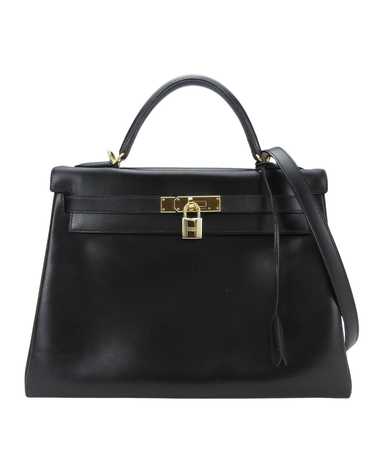 Hermes Black Leather Handbag with Gold Hardware a… - image 1