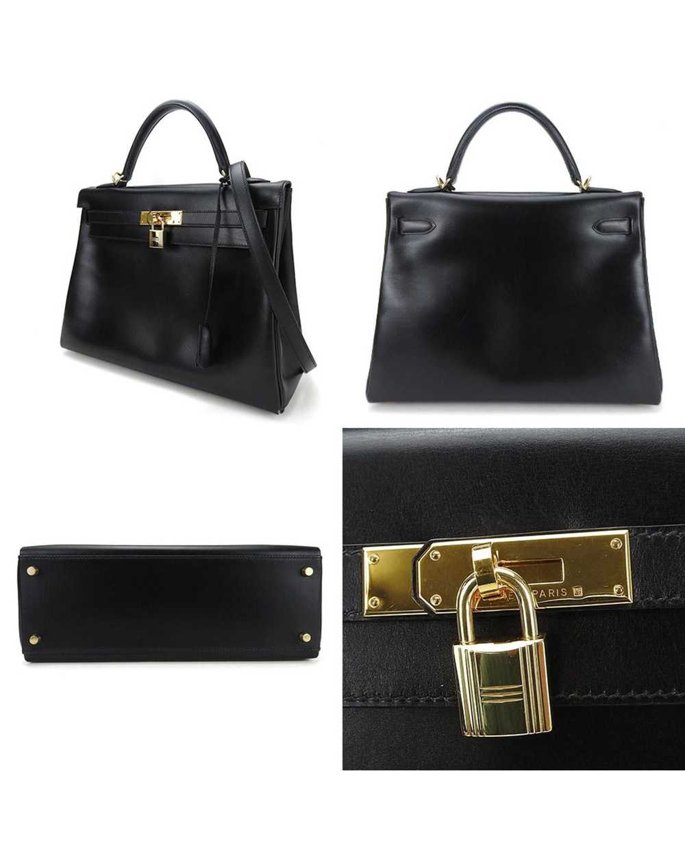 Hermes Black Leather Handbag with Gold Hardware a… - image 2