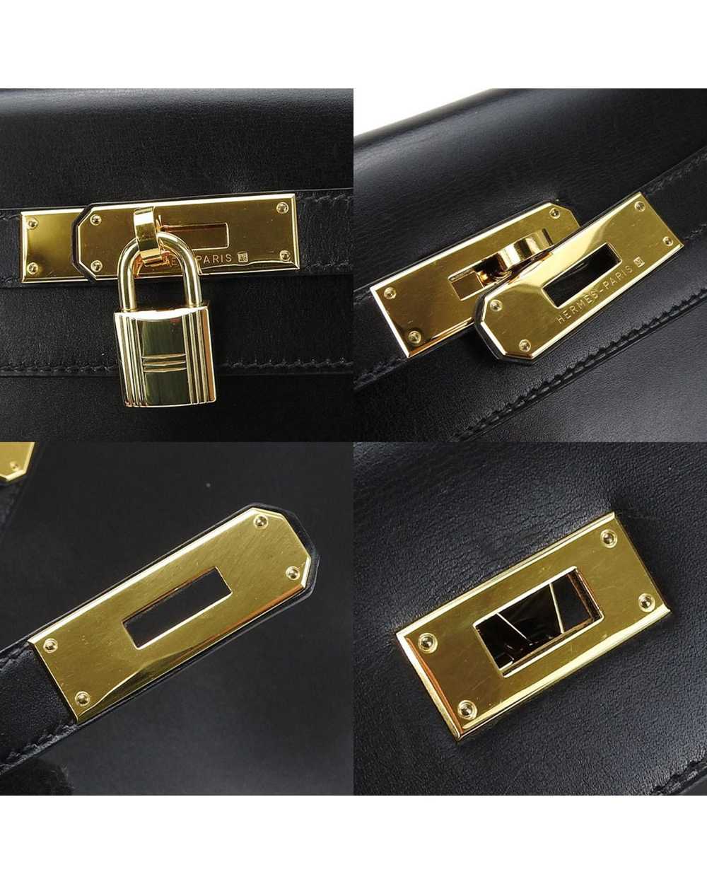 Hermes Black Leather Handbag with Gold Hardware a… - image 5