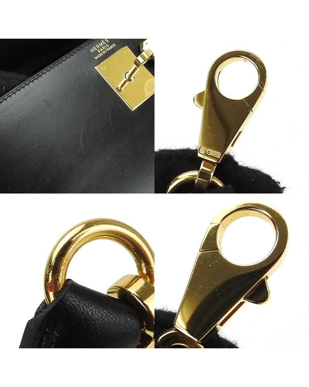 Hermes Black Leather Handbag with Gold Hardware a… - image 8
