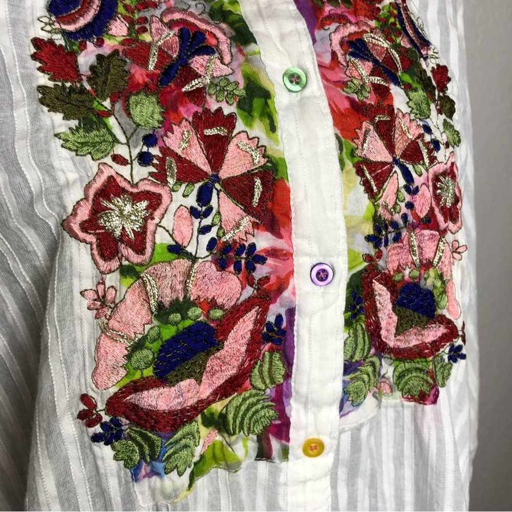 Antica Sartoria white striped floral embroidered … - image 6