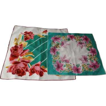 Two Vintage Cotton Floral Handkerchiefs - image 1