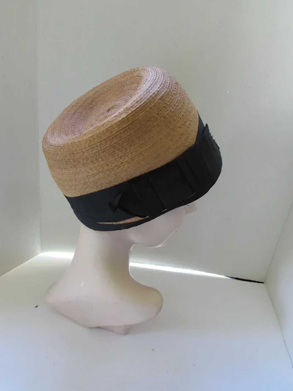 Early Straw Cloche 1930 Style Black Ribbon Bands - image 4