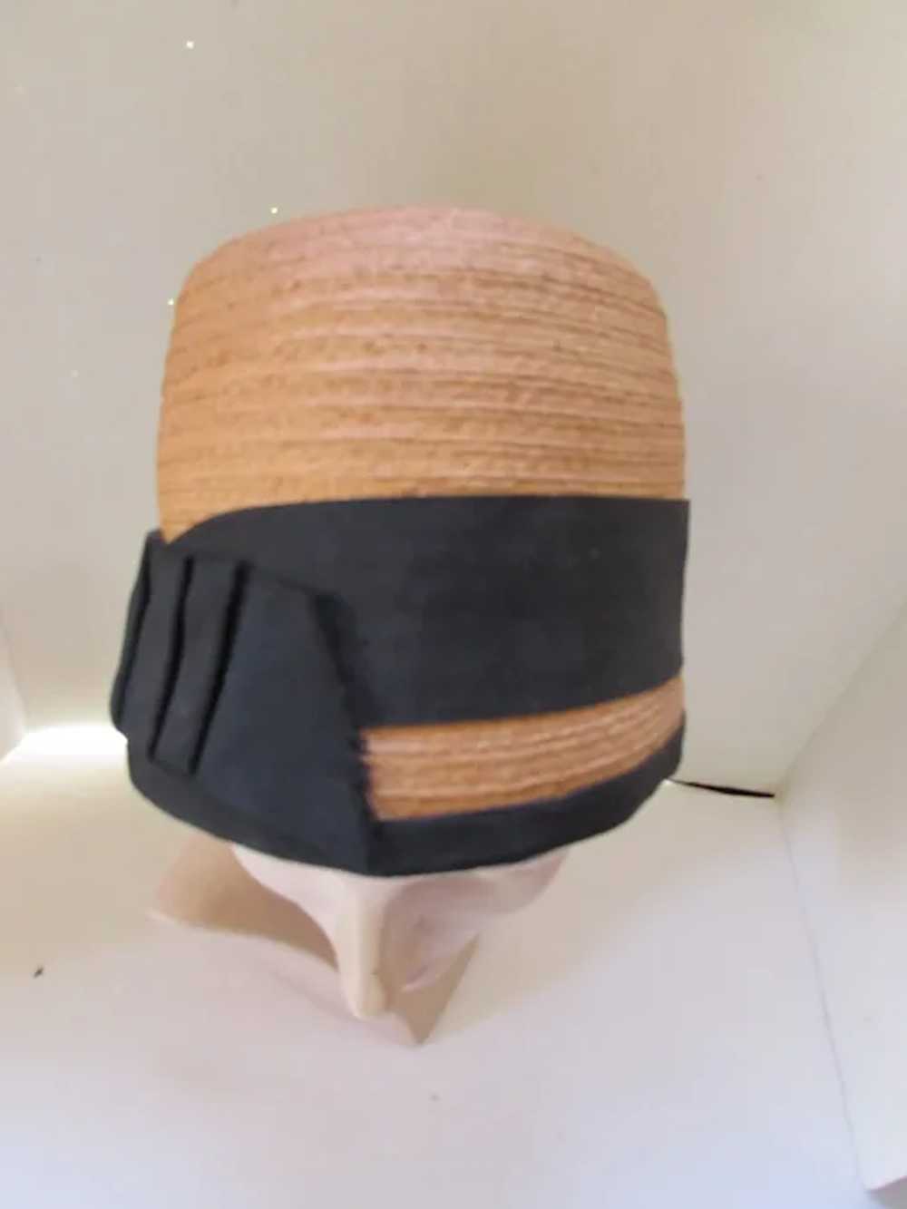 Early Straw Cloche 1930 Style Black Ribbon Bands - image 5