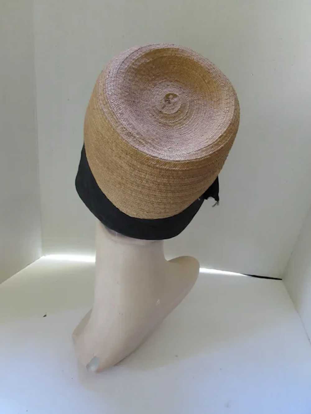 Early Straw Cloche 1930 Style Black Ribbon Bands - image 9