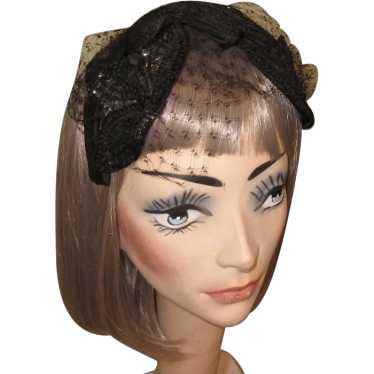 Vintage Sequined Hat, Black Headband Style, Marsh… - image 1