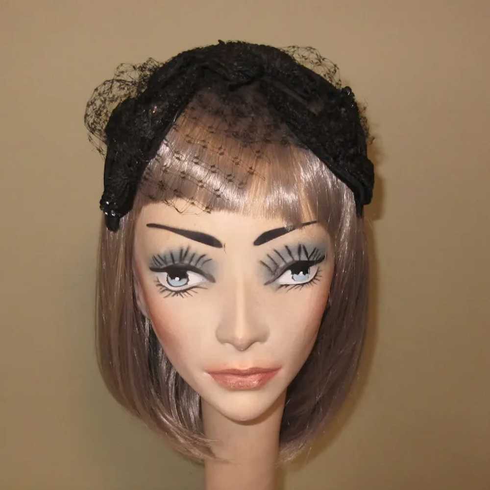 Vintage Sequined Hat, Black Headband Style, Marsh… - image 4