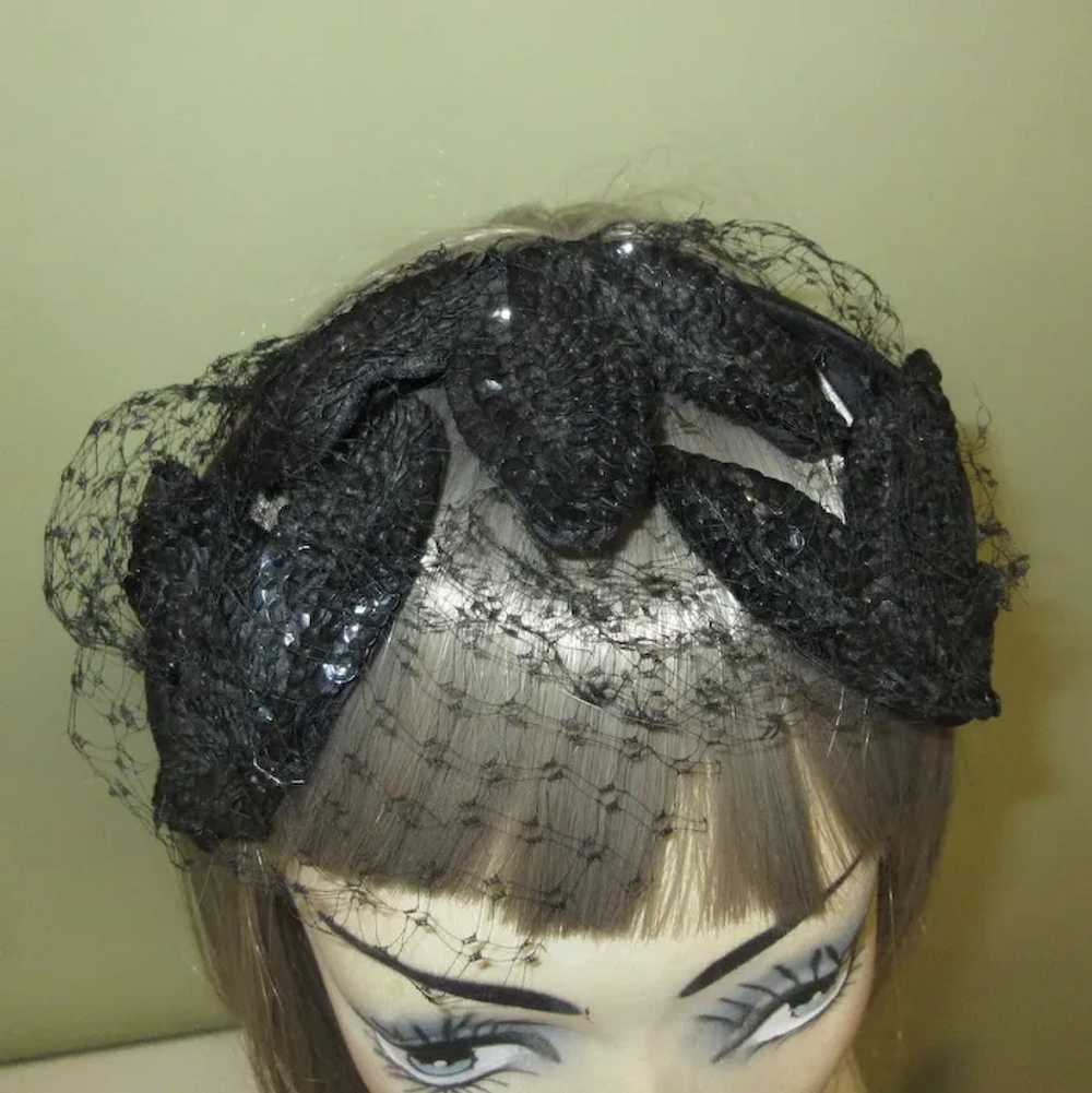 Vintage Sequined Hat, Black Headband Style, Marsh… - image 5