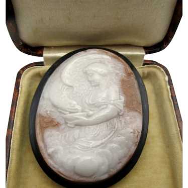 Antique Victorian Whitby Jet Cameo Brooch