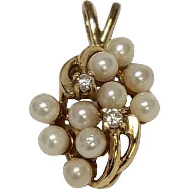14K Gold Akoya Cultured Pearl and Diamond Pendant