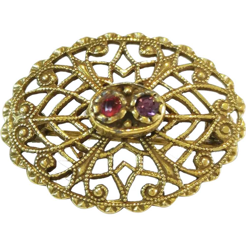 Vintage 1930s Czechoslovakian Filigree Brooch in … - image 1