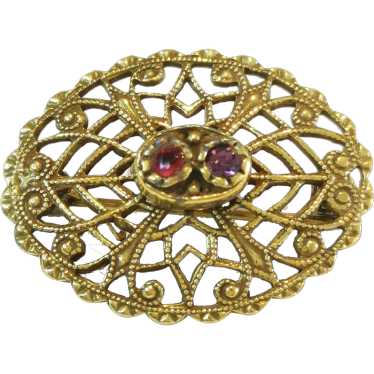 Vintage 1930s Czechoslovakian Filigree Brooch in … - image 1