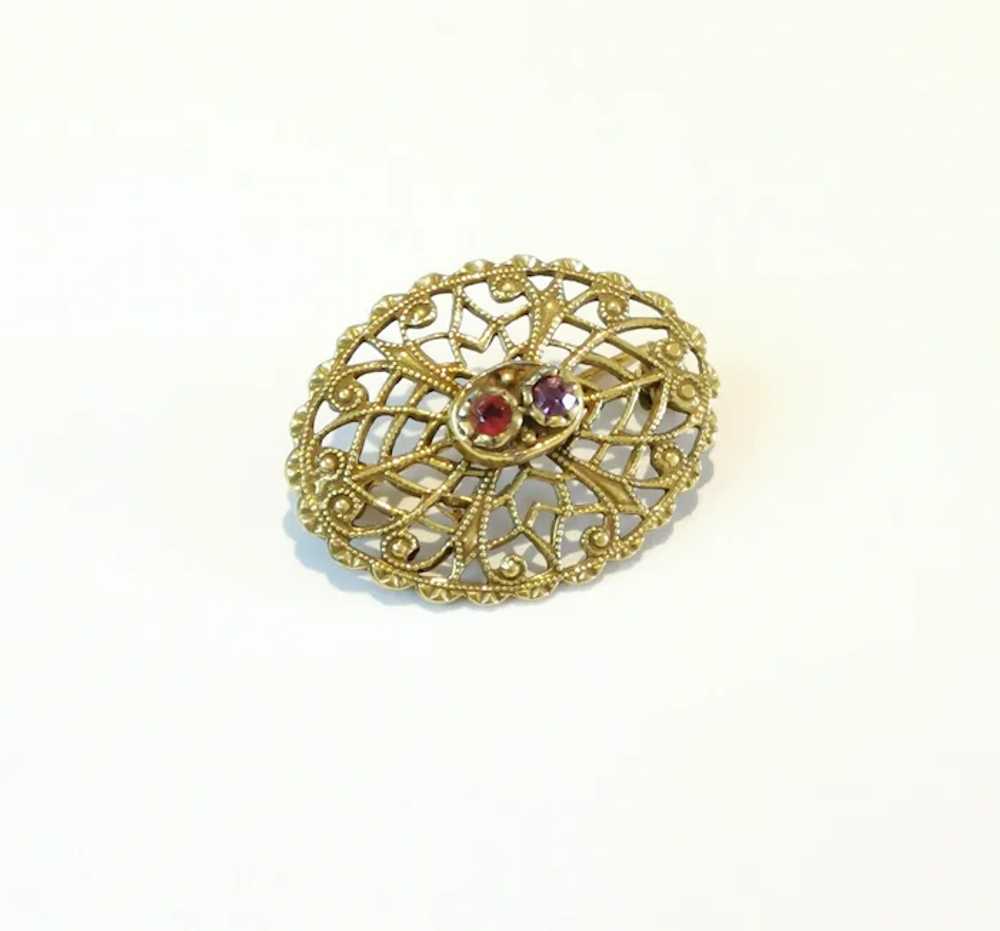 Vintage 1930s Czechoslovakian Filigree Brooch in … - image 3