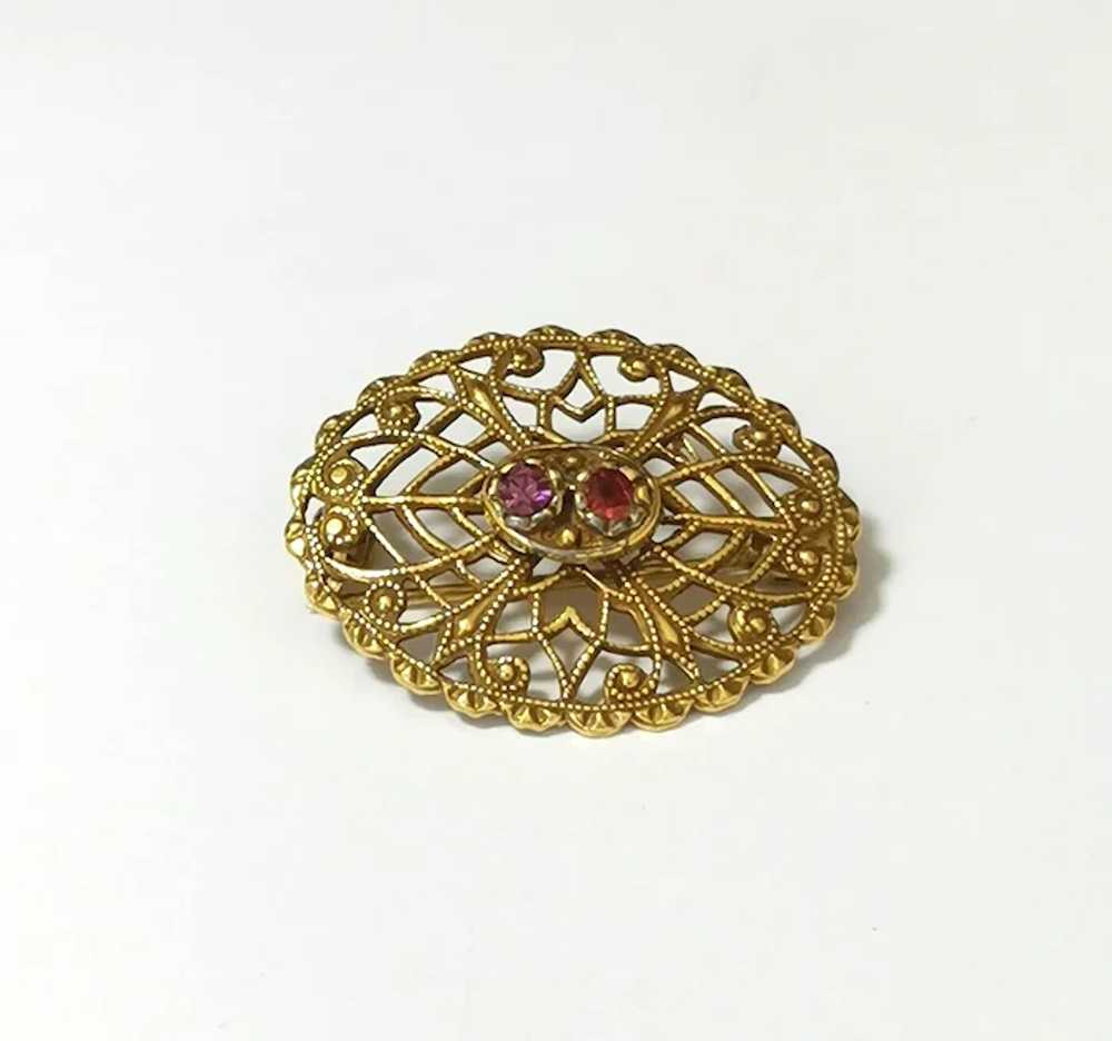 Vintage 1930s Czechoslovakian Filigree Brooch in … - image 6