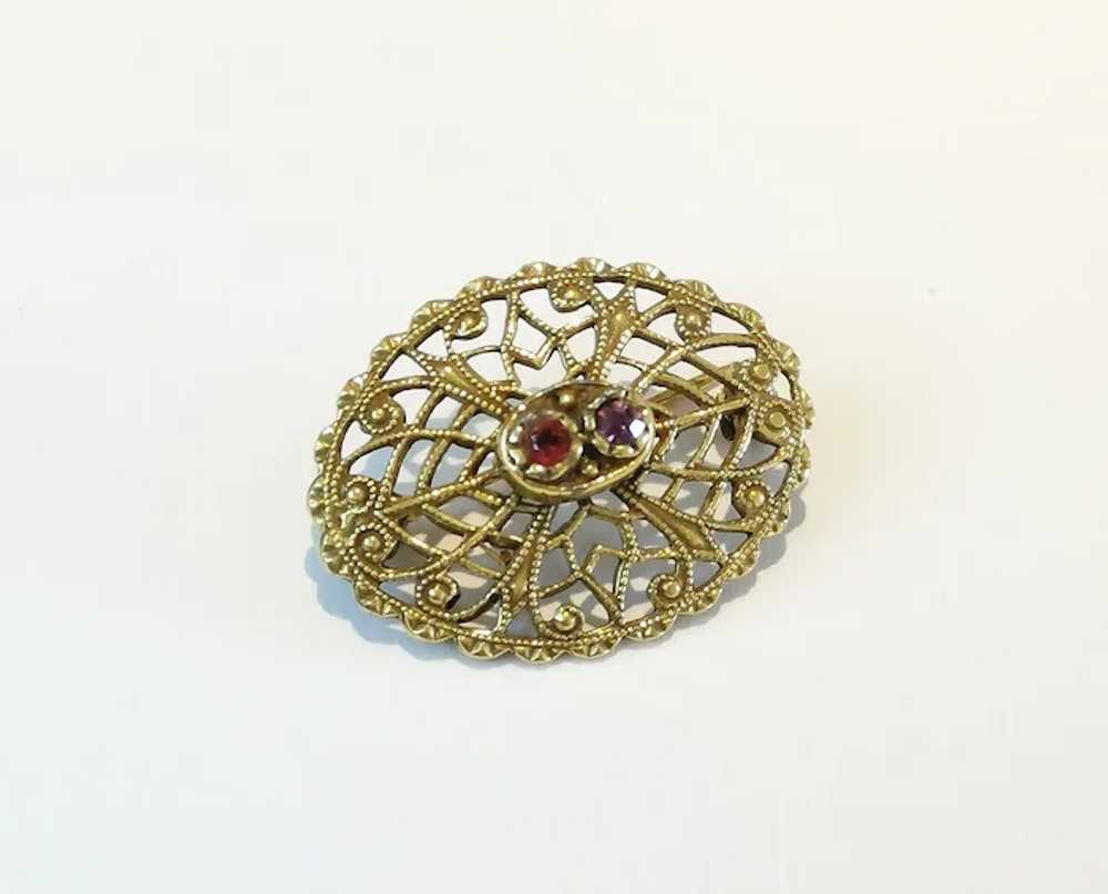 Vintage 1930s Czechoslovakian Filigree Brooch in … - image 7