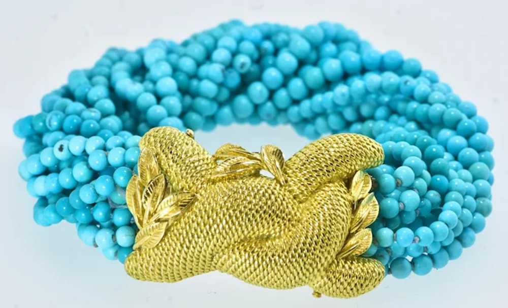 Fine Turquoise Bead Torsade Bracelet Centering an… - image 10