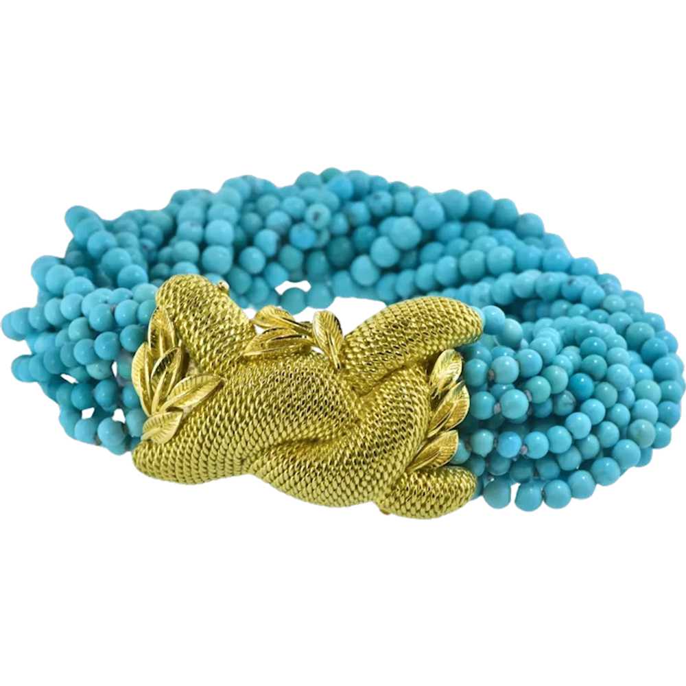 Fine Turquoise Bead Torsade Bracelet Centering an… - image 1