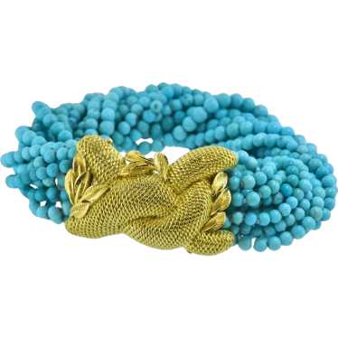 Fine Turquoise Bead Torsade Bracelet Centering an… - image 1