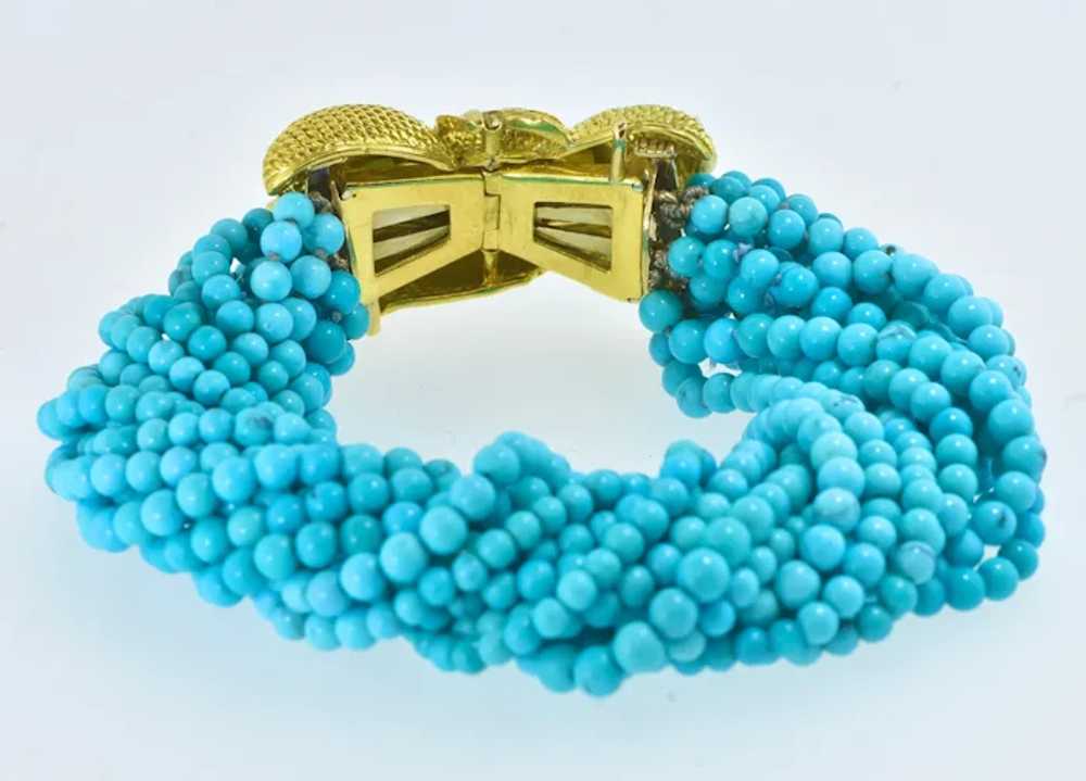 Fine Turquoise Bead Torsade Bracelet Centering an… - image 5