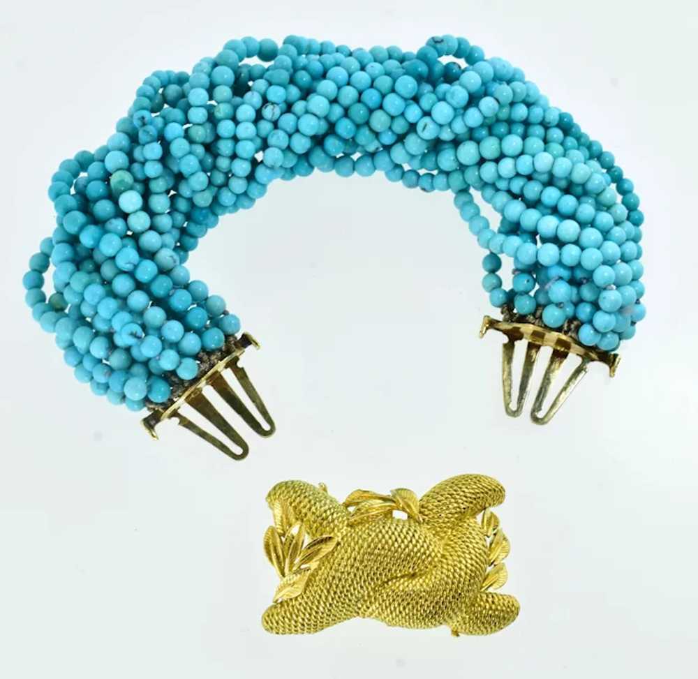 Fine Turquoise Bead Torsade Bracelet Centering an… - image 6