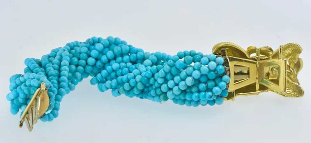 Fine Turquoise Bead Torsade Bracelet Centering an… - image 7