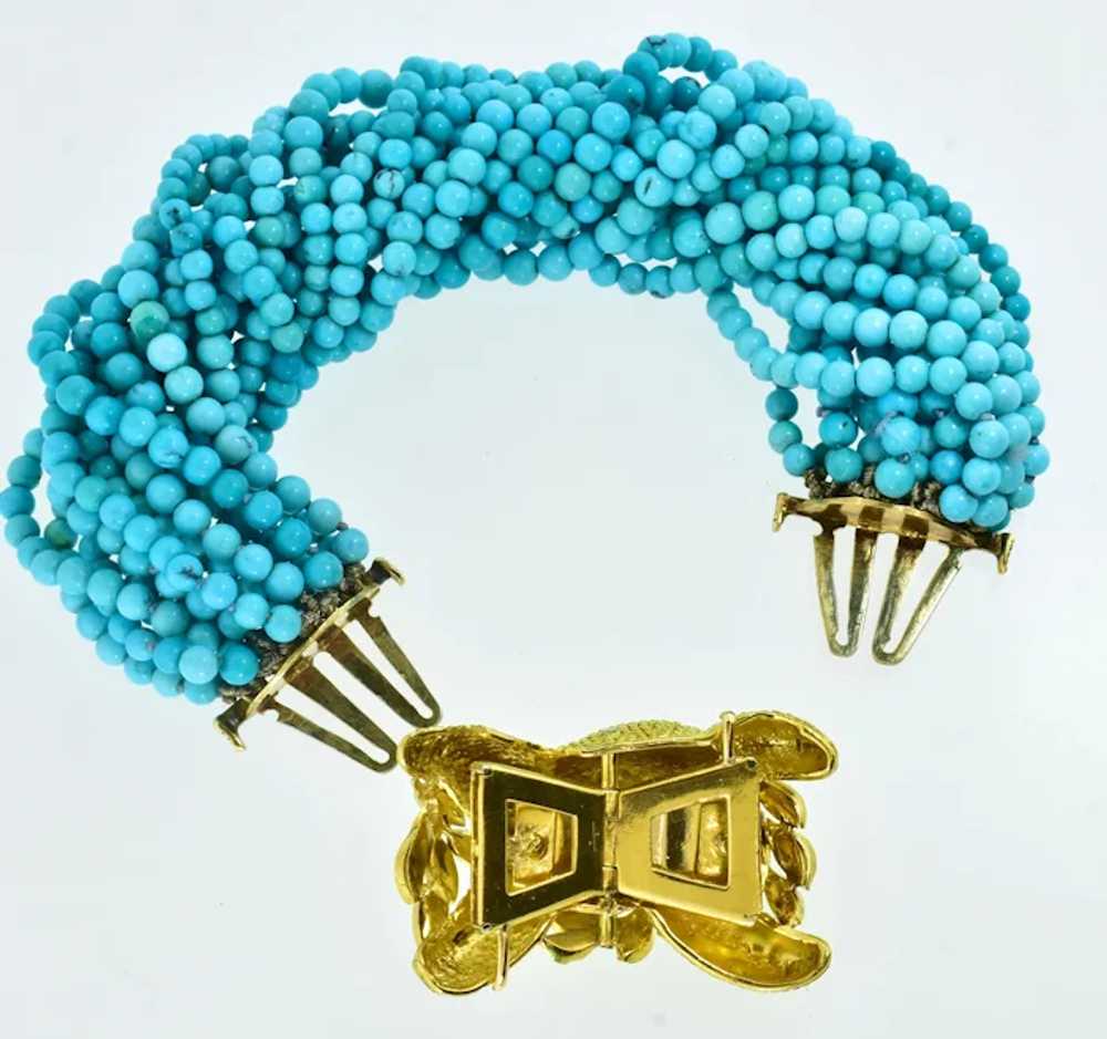 Fine Turquoise Bead Torsade Bracelet Centering an… - image 9