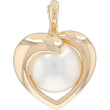 Yellow Gold Cultured Mabe Pearl Heart Solitaire E… - image 1