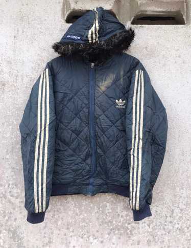 Vintage 90s Faded Adidas Quilted Zip Up hoodie Ja… - image 1